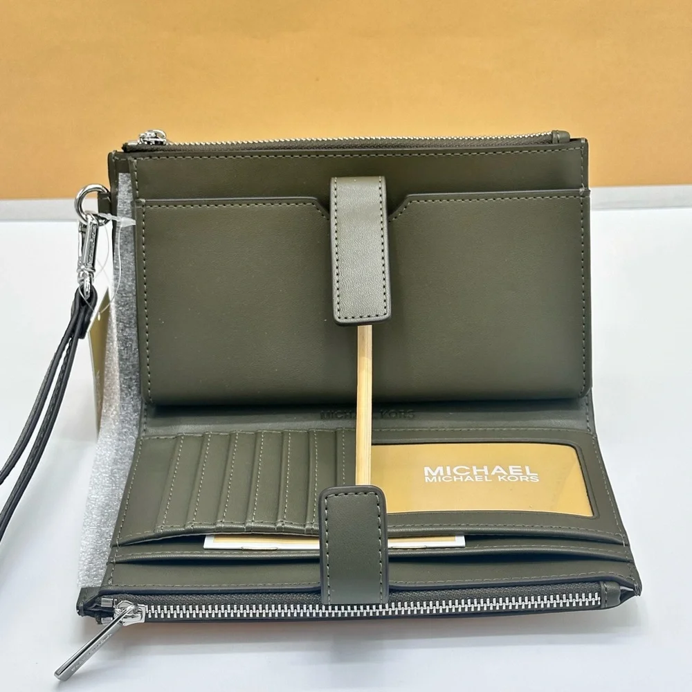 Michael Kors Olive Multi Double Zip Wristlet